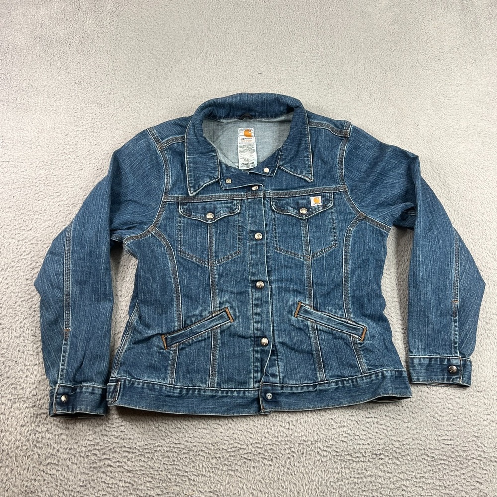 Carhartt Denim Jean Jacket Womens Size XL Snap Button WJ001 F10 Regular